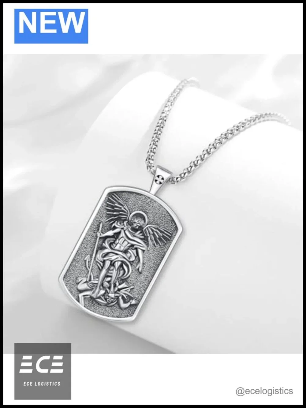925 Sterling Silver St Michael Pendant Necklace 22in Religious Medal